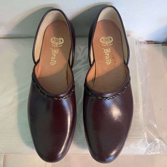 Evans Braid Hand Turned Sz 8 Leather Slippers Burgandy Vintage 1960 - Picture 3 of 11